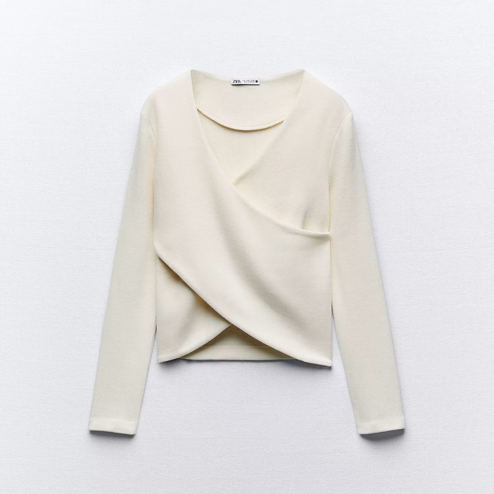 Zara Cream Asymmetrical Wrap Blouse